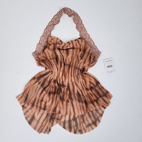 NWT Free People cowl neck camisole high low abstract lace trim halter top blouse - Picture 5 of 9
